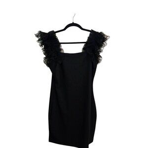 Thirty Thirty LA NWT Black Organza Ruffled Sleeve Bodycon Mini Dress Size L